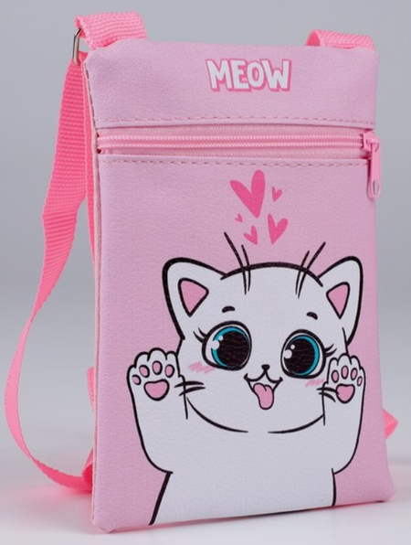 Набор для девочки: сумка и заколки для волос, «Белый котик», цвет розовый