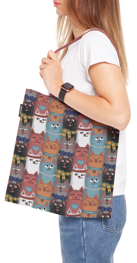 Сумка-шоппер Joy Textile (ткань под лен), 35*37*7 см, «Колоритные котики»