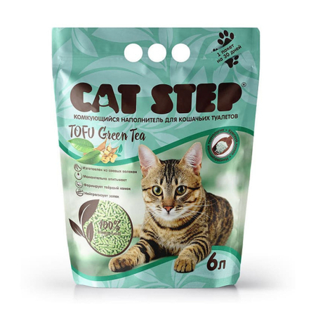Наполнитель комкующийся растительный для лотков Cat Step Tofu, 6 л (2,8 кг), Green Tea