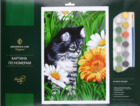 Картина по номерам Greenwich Line (картон), 29,5*39,5 см, «Котик в цветах»