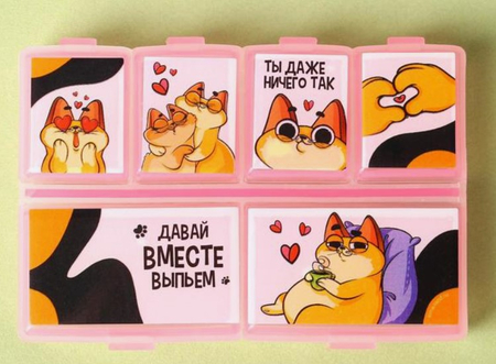Контейнер-таблетница Sima-Land, 6 отделений, 7*9,5 см, «Давай вместе выпьем»