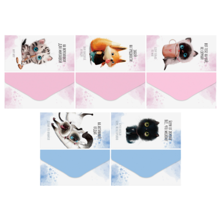 Открытка-конверт для денег Meshu, 85*164 мм, Cute Kittens, ассорти