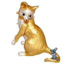 Брошь «Кот и мышь», 4 см, цвет оранжево-серый с золотистыми вставками