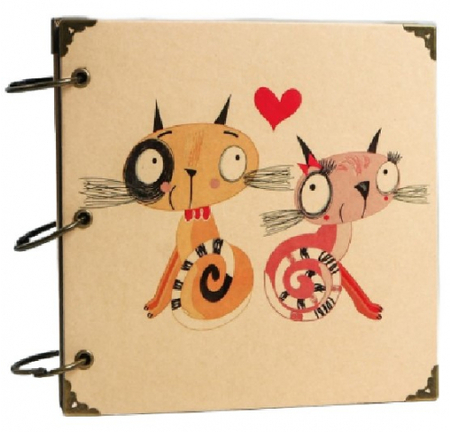 Фотоальбом на кольцах «Нарисованные котики», 30 листов, 18,5*18,5 см, черные листы