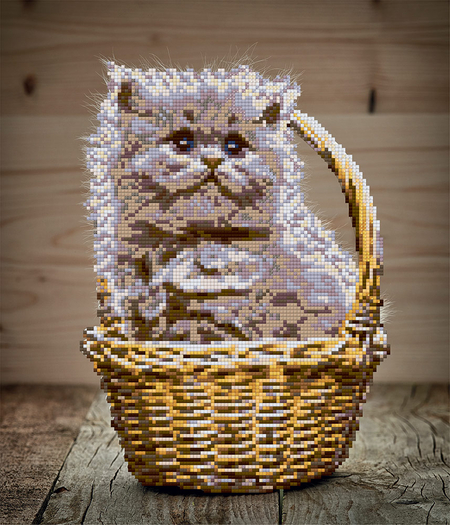 Кристальная (алмазная) мозаика «Фрея», 35*30 см, «Котенок в корзине», 14+