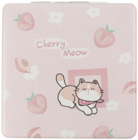 Зеркало карманное складное Meshu, 60*60 мм, Peach Meow