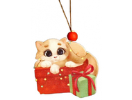 Подвеска новогодняя деревянная «Кот с подарочком»