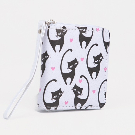Кошелек детский на молнии, 9,3*2,5*10,5 см, «Коты», белый Кошелек детский на молнии, 9,3*2,5*10,5 см, «Коты», белый