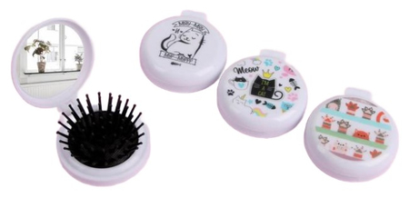 Расчёска массажная складная с зеркальцем «Коты», диаметр 6,5 см, ассорти (цена за 1 шт.)