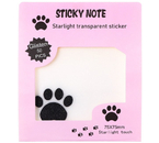 Блок для записей с липким краем Sima-Land (пластиковые листы), 75×75 мм, 50 л., «Кошачья лапка», прозрачные листы с блестками