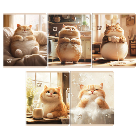 Тетрадь общая А5, 48 л. на скобе BG Cozy Cat, 165*202 мм, клетка, ассорти