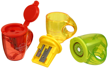 Точилка пластиковая Deli Cup, 2 отверстия, с контейнером, ассорти
