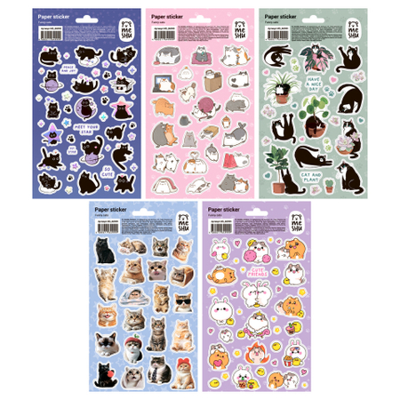 Набор наклеек бумажных Meshu, 10 шт., 12*21 см, Funny Cats