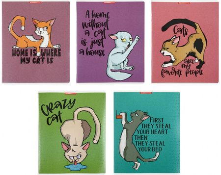 Тетрадь общая А5, 48 л. на скобе «КотоЛюбовь», 165*203 мм, клетка, ассорти Тетрадь общая А5, 48 л. на скобе «КотоЛюбовь», 165*203 мм, клетка, ассорти