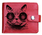 Кошелек на кнопке из натуральной кожи, 11*8,5*1,5 см, «Кот в очках», красный