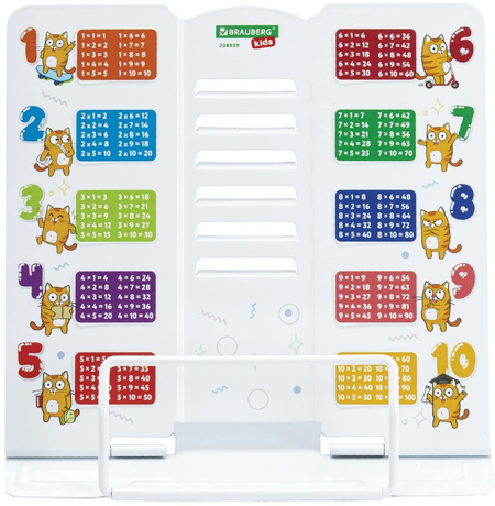 Подставка для книг металлическая фигурная Brauberg Kids, 190*200 мм, «Кот-Энтузиаст» (с таблицей умножения)
