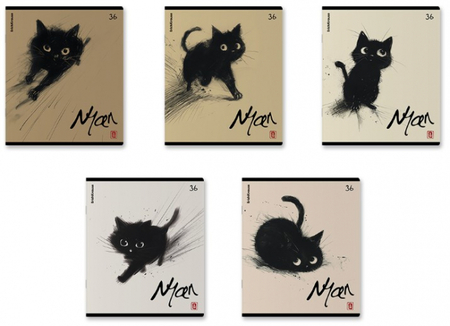 Тетрадь школьная А5, 36 л. на скобе Blur Cat, 170*203 мм, клетка, ассорти