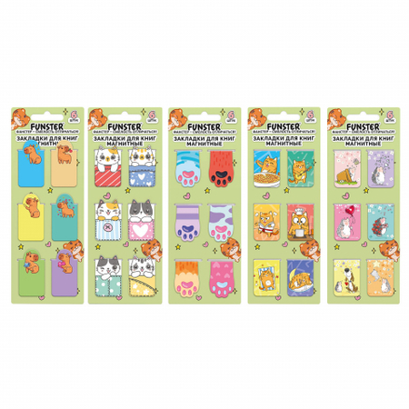 Закладки для книг магнитные Funster, 6 шт., 35*25 мм, «Зверята», ассорти