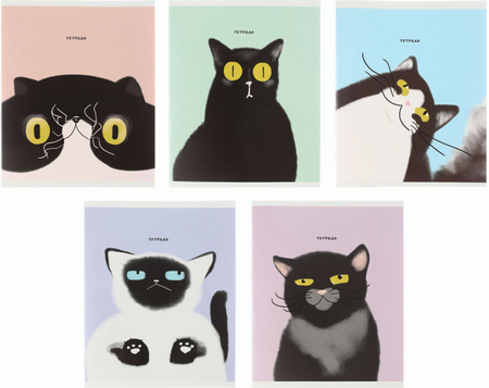 Тетрадь школьная А5, 40 л. на скобе «Коты (эксклюзив)», 160*200 мм, клетка, ассорти Тетрадь школьная А5, 40 л. на скобе «Коты (эксклюзив)», 160*200 мм, клетка, ассорти