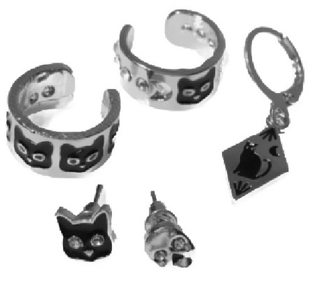 Набор серег «Кот черный», 5 шт., цвет черный в серебре