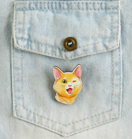 Значок деревянный «Рыжий кот», 2,6*3,5 см