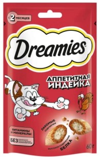 Лакомство Dreamies (для взрослых кошек), 60 г, с добавлением индейки Лакомство Dreamies (для взрослых кошек), 60 г, с добавлением индейки