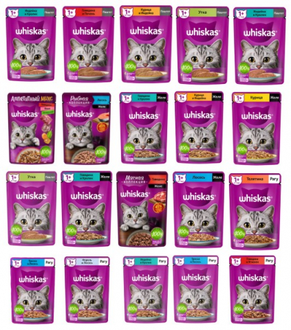Корм влажный Whiskas (для взрослых кошек) 75 г, ассорти