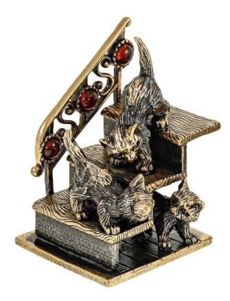 Фигурка сувенирная «Котята» BronzaMania, «Котята на лестнице — Игра в прятки» (с полудрагоценными камнями)
