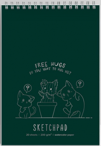Скетчпад на гребне «Полиграф Принт», 140*200 мм, 20 л., «Котята»