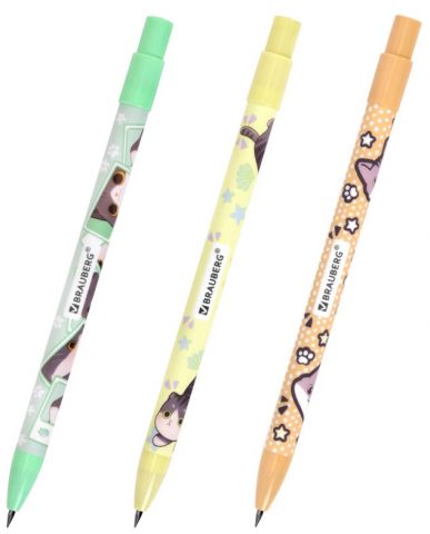 Карандаш цанговый Brauberg, толщина грифеля 2 мм, «Милые коты», ассорти Карандаш цанговый Brauberg, толщина грифеля 2 мм, «Милые коты», ассорти