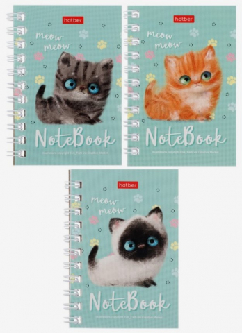 Книжка записная на гребне Hatber (А7), 70*100 мм, 40 л., клетка, «Кошарики», ассорти Книжка записная на гребне Hatber (А7), 70*100 мм, 40 л., клетка, «Кошарики», ассорти