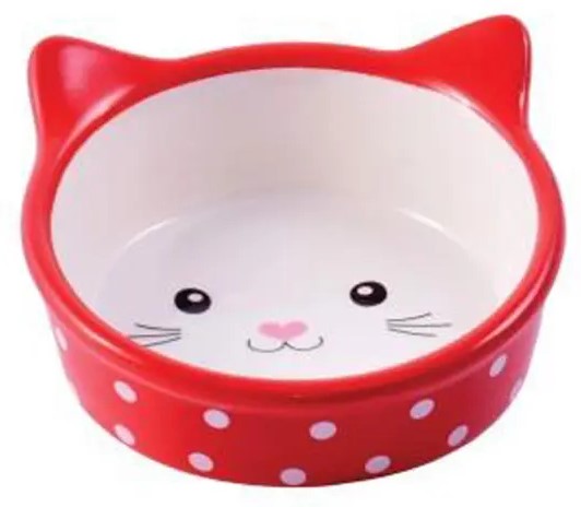 Миска керамическая для кошек Mr.Kranch «Мордочка кошки» 250 мл, красная в горошек