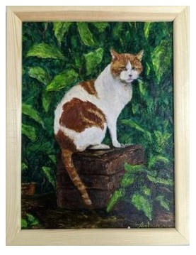 Картина Cat in Green (Джонс А.С.), 24*18 см, картон, масло (живопись)