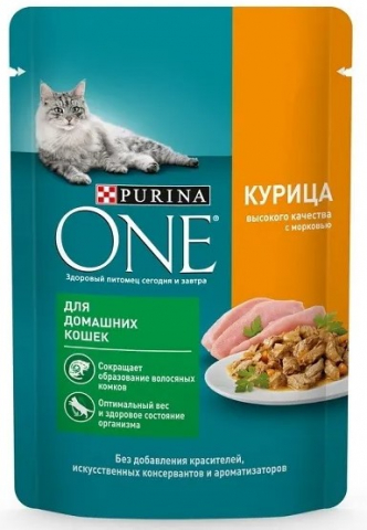 Корм влажный Purina One (для кошек), 75 г, «Курица и морковь»