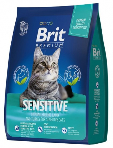Корм сухой Brit Premium Cat Sensitive (для кошек с чувствительным пищеварением), 400 г, ягненок с индейкой