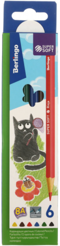 Карандаши цветные Berlingo SuperSoft «Жил-был кот», 6 цветов, длина 175 мм