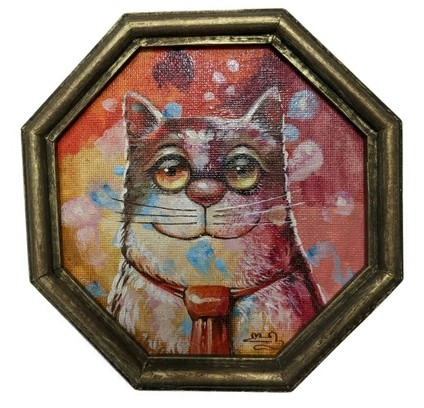 Картина «Кот в галстуке» (Кульша П.), 15*15 см (восьмиугольник), холст, акрил