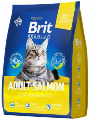 Корм сухой Brit Premium Cat Adult (для взрослых кошек), 2 кг, с лососем