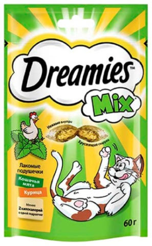 Лакомство для кошек Dreamies (для взрослых кошек), 60 г, «Курица, кошачья мята»