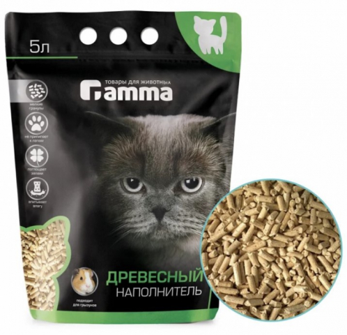 Наполнитель впитывающий древесный Gamma 5 л/2,95 кг (мелкие гранулы)