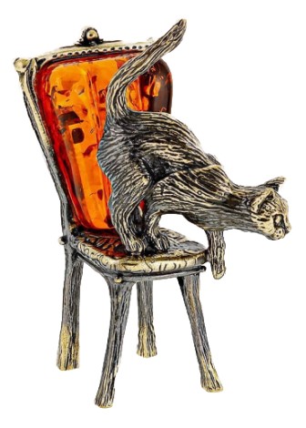 Фигурка сувенирная «Кошка» BronzaMania, «Кошка на стуле» (с полудрагоценным камнем)