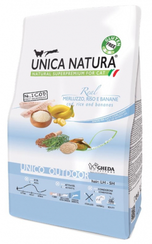 Корм сухой Unica Natura Unico Outdoor (для кошек, гуляющих на улице), 350 г (треска, рис, банан)
