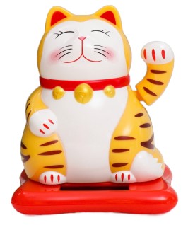 Маятник пластиковый от солнечной батареи «Котик манэки-нэко с колокольчиком» 9,5×10 см, «Кот Манэки-нэко», жёлтый
