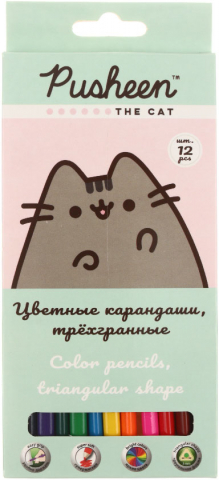 Карандаши цветные трехгранные Pusheen, 12 цветов, длина 175 мм