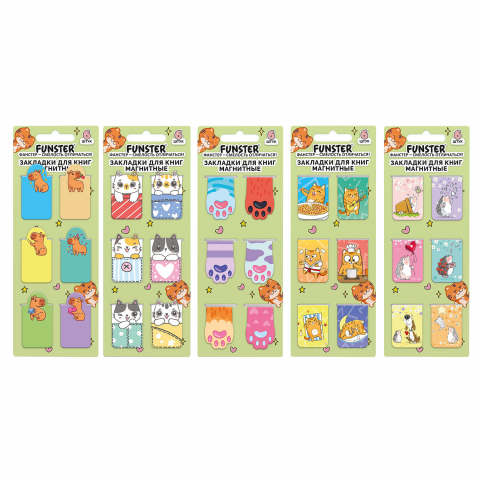 Закладки для книг магнитные Funster 6 шт., 35×25 мм, «Зверята», ассорти