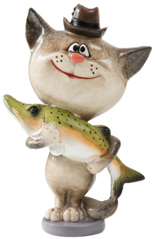Сувенир полистоун «Котишка» 9,2×6,3×14 см, «Котик-рыбак с уловом»