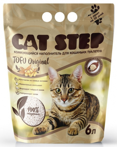 Наполнитель комкующийся растительный для лотков Cat Step Tofu, 6 л (2,8 кг), Original