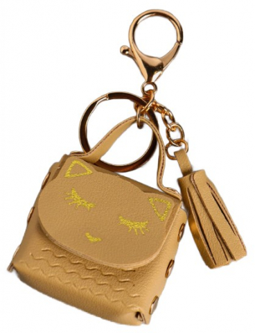 Брелок для ключей из искусственной кожи Sima-Land, 5*2,5*6 см, «Сумочка. Котик», цвет сливочный