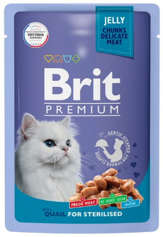 Корм влажный Brit Premium (для взрослых кошек) 85 г, «Перепелка в желе»