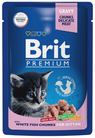 Корм влажный Brit Premium Kitten (для котят), 85 г, «С белой рыбой в соусе»